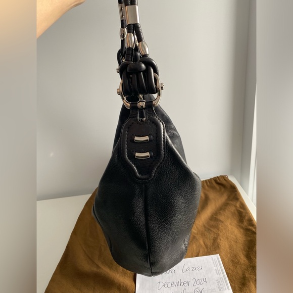 SOLD ๐ Gucci Hobo Bag Black Grainy Leather Silver Hardware Bamboo - Picture 4 of 13
